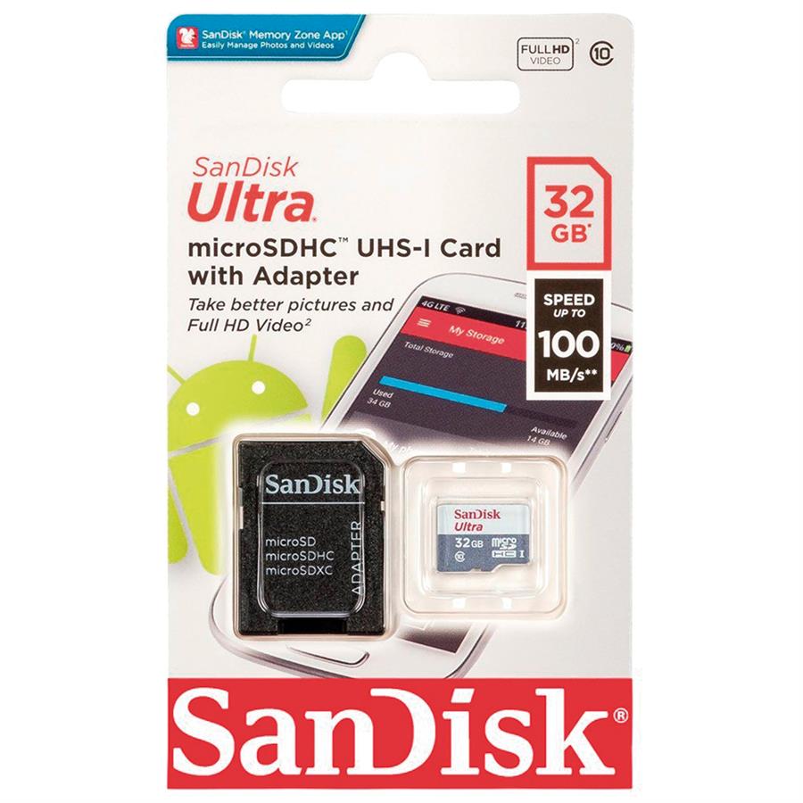 Memoria MicroSd 32GB Sandisk Ultra 100Mb/s Clase 10